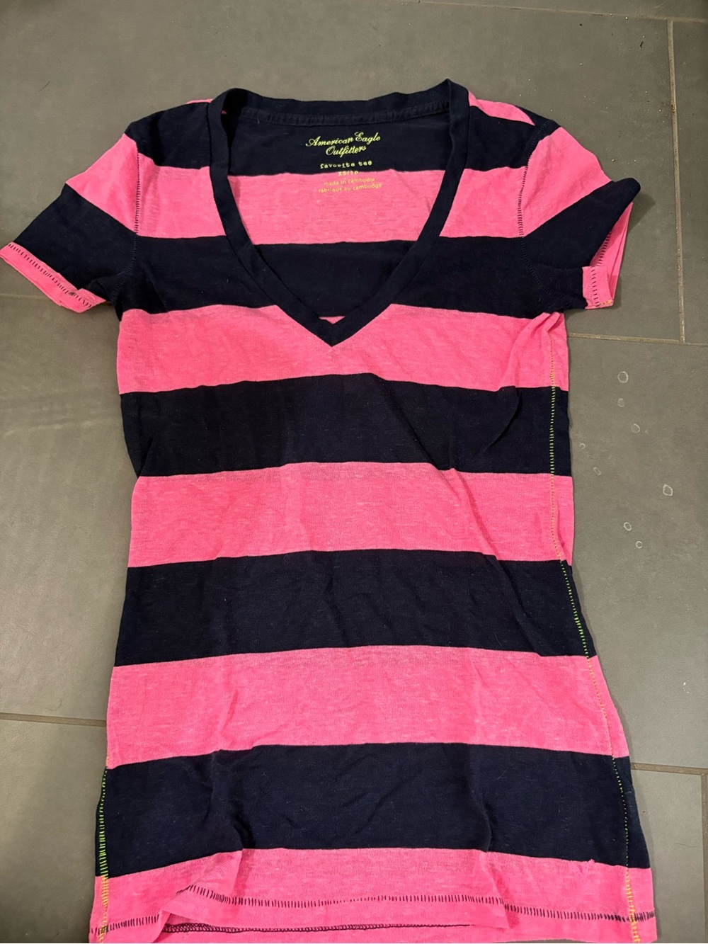 American Eagle Outfitters Striped V-Neck Tee — Pink & Black